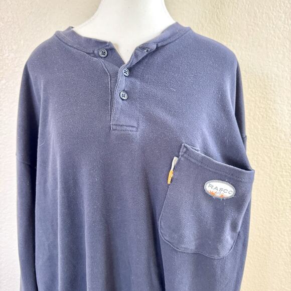 RASCO FR 3 Button Pullover Long Sleeve Shirt Men’s 2XL Flame Resistant Navy - Picture 4 of 13